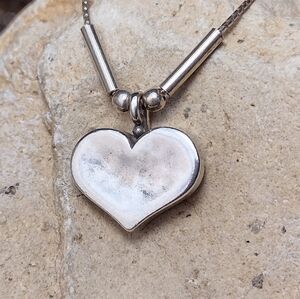 Didae Sterling Silver Hammered Heart Pendant Necklace 17" Signed